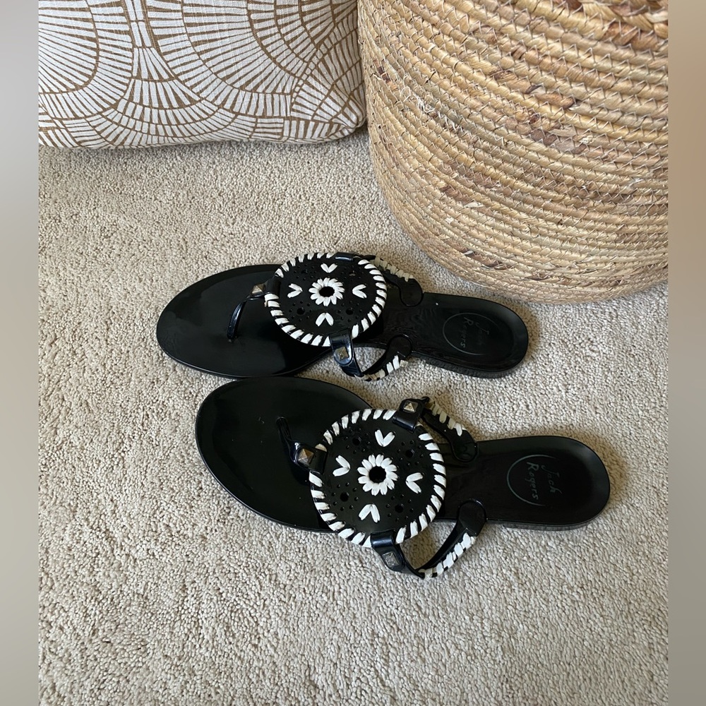 Jack Rogers Georgica Jelly Sandals in Black and White Size 8 - Picture 4 of 6